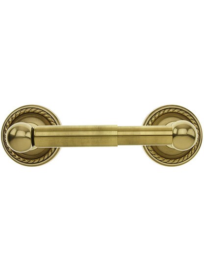 Brass Toilet-Paper Holder with Rope Rosettes in Antique Brass.